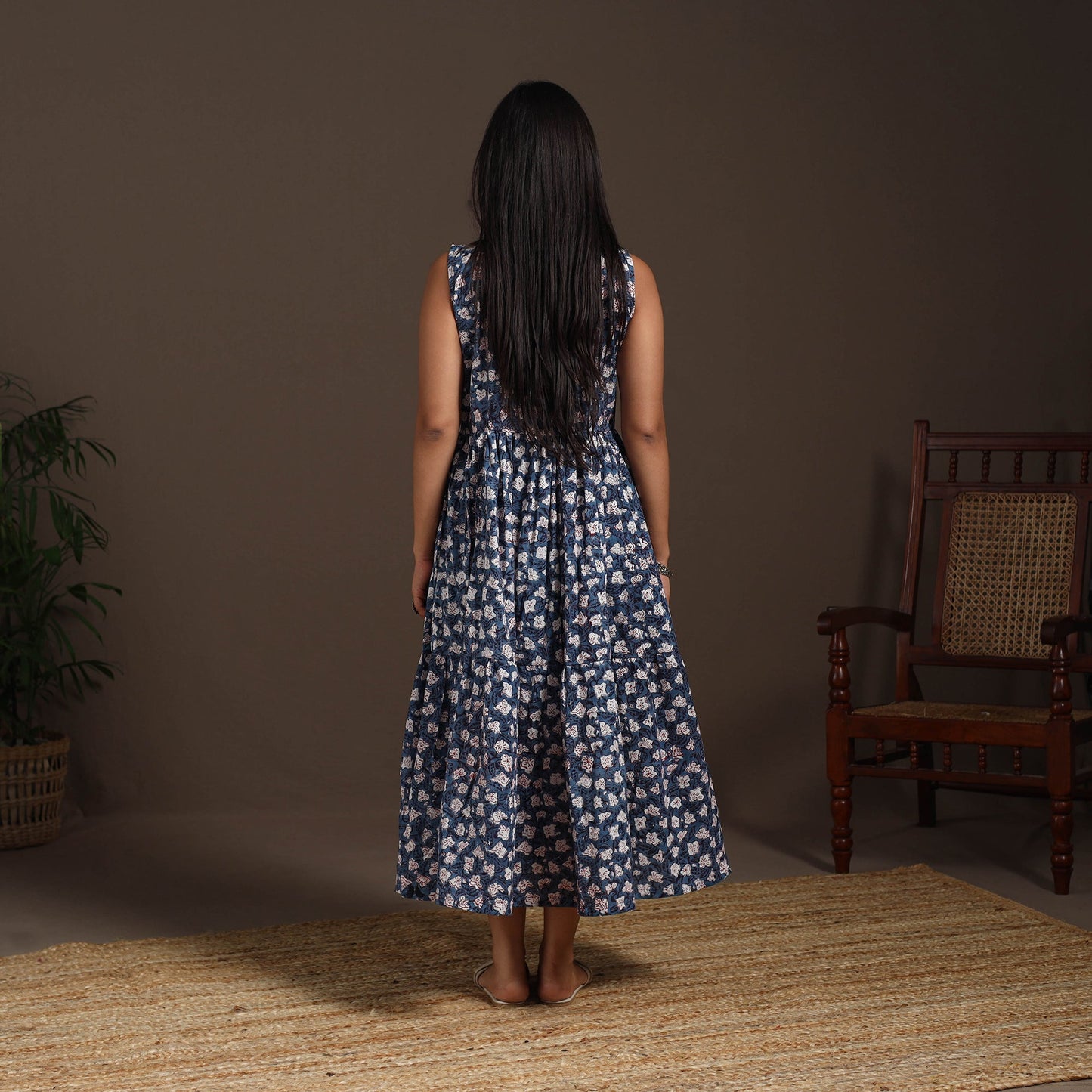 Blue - hand tiered sanganeri dress 08 - handcrafted