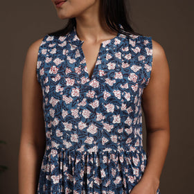 Blue - hand tiered sanganeri dress 08 - handcrafted