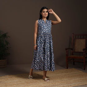 Blue - hand tiered sanganeri dress 08 - handcrafted