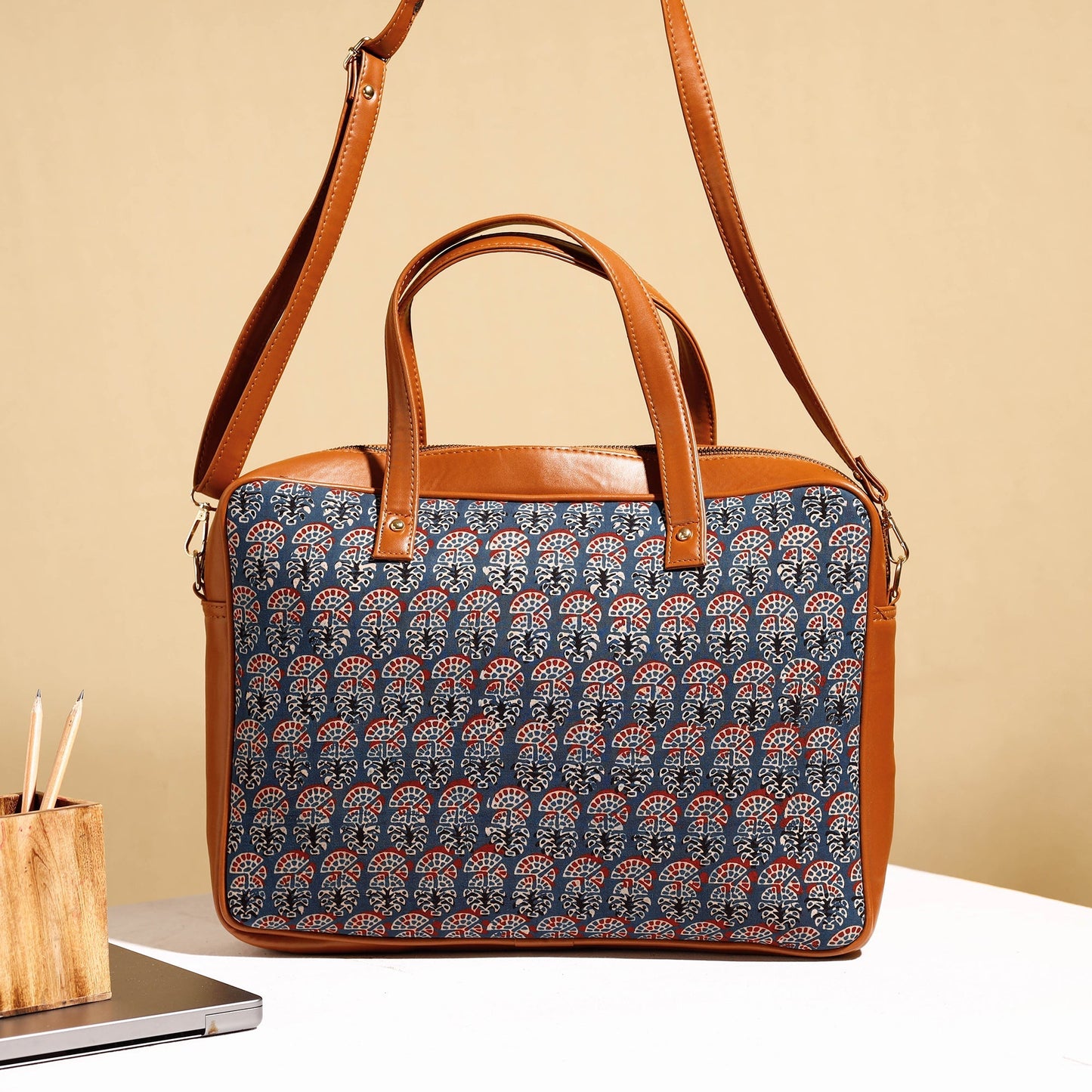  Handcrafted Ajrakh Block Printed Cotton Laptop Bag 