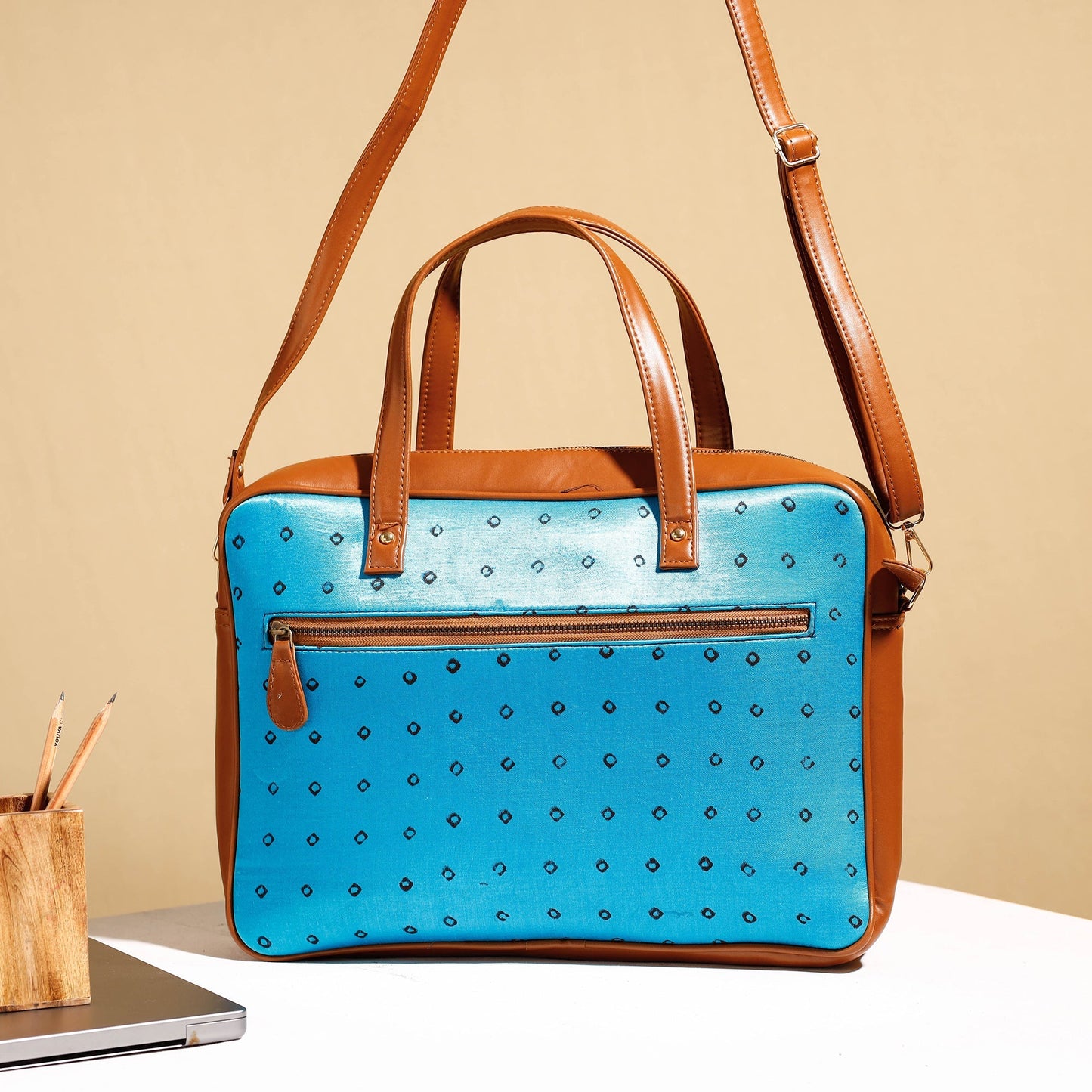  Handcrafted Ajrakh Block Printed Modal Silk Laptop Bag 