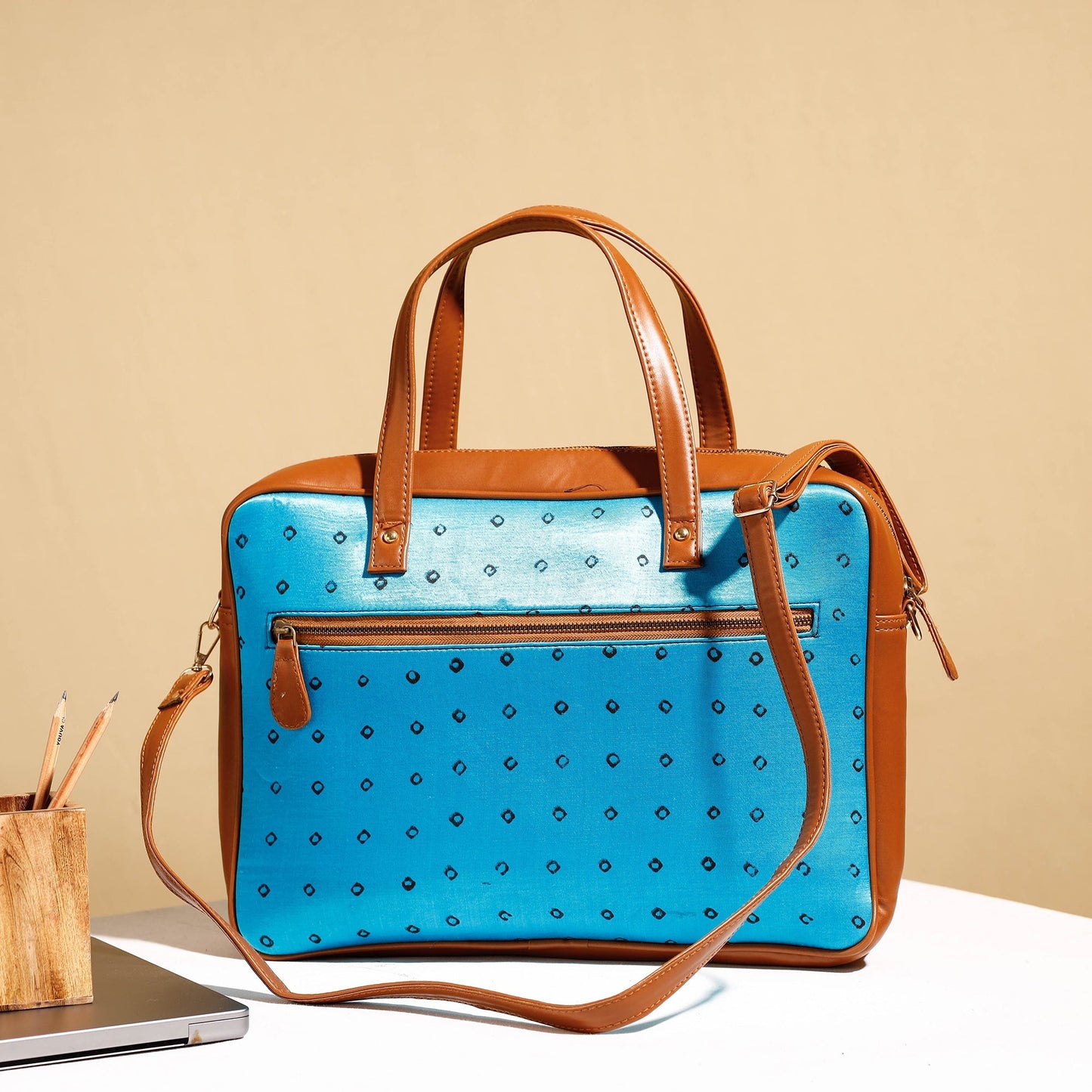  Handcrafted Ajrakh Block Printed Modal Silk Laptop Bag 