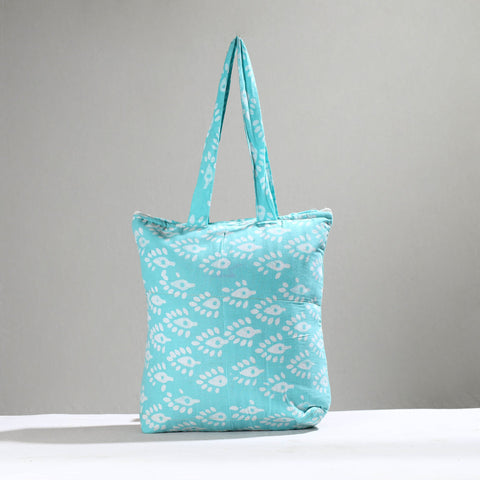 Blue Handcrafted Batik Printed Cotton Hand Bag 01