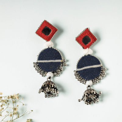  Handcrafted Ajrakh Print Beadwork Earrings 