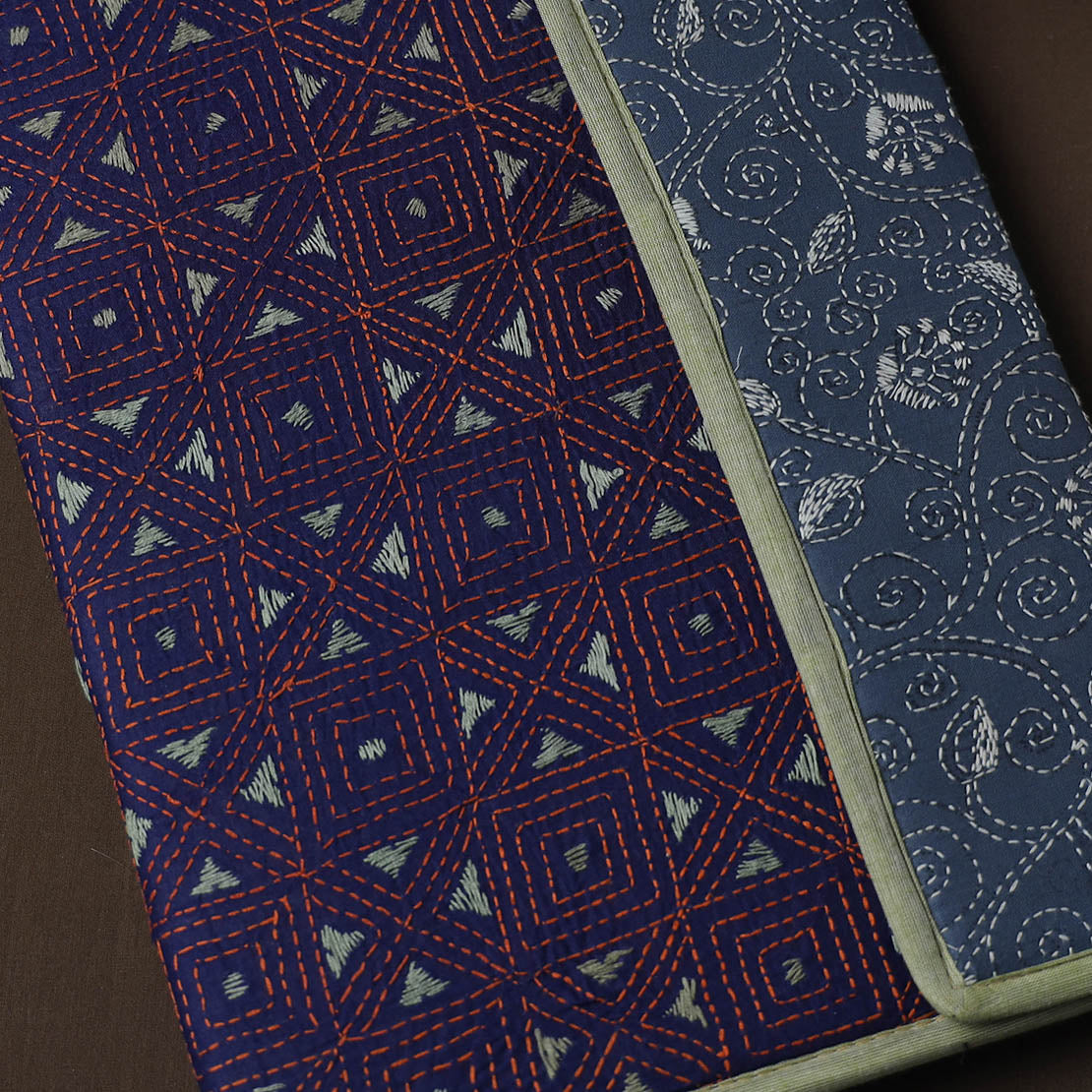 Blue Handcrafted Bengal Kantha Work File Folder