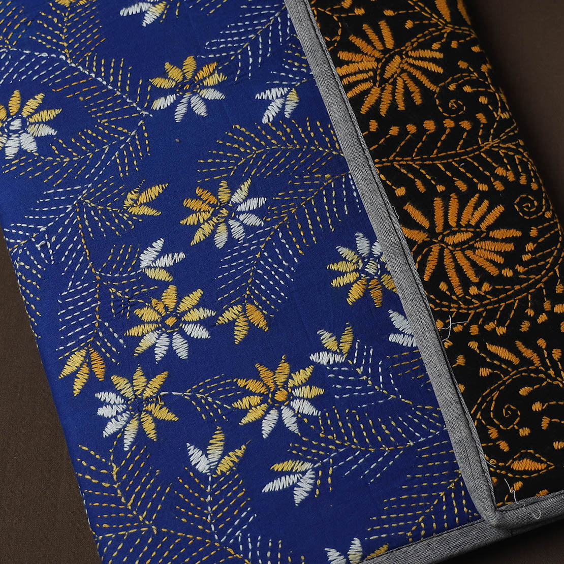 Blue Handcrafted Bengal Kantha Work File Folder