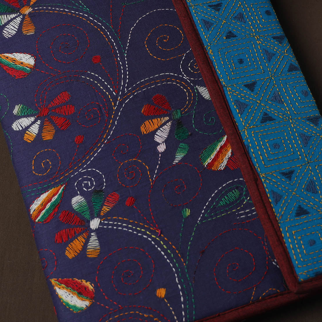 Blue Handcrafted Bengal Kantha Work File Folder