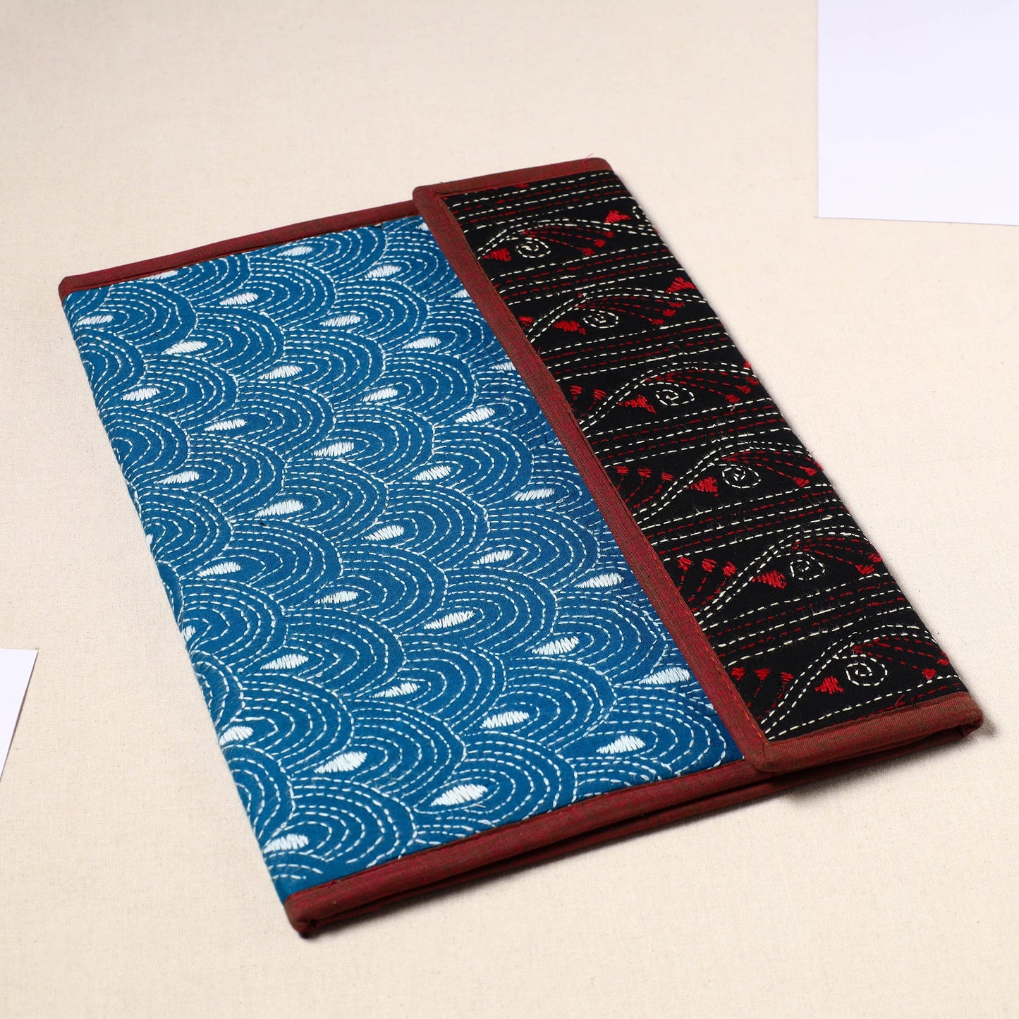 Blue Handcrafted Bengal Kantha Work File Folder