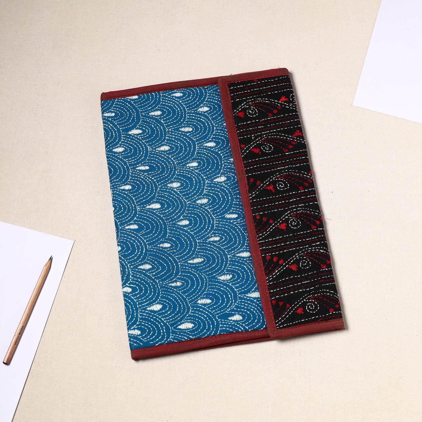 Blue Handcrafted Bengal Kantha Work File Folder