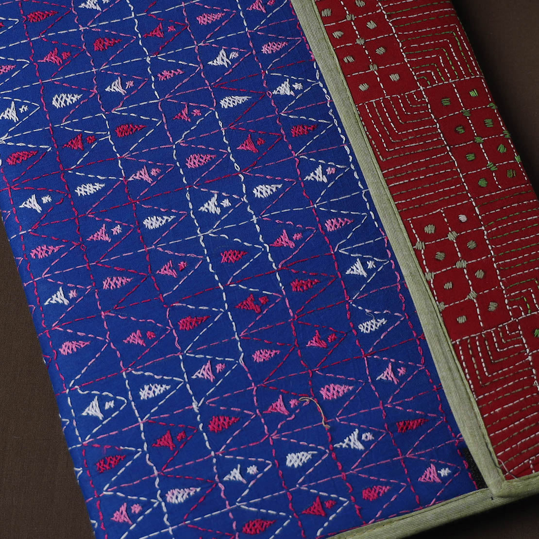 Blue Handcrafted Bengal Kantha Work File Folder
