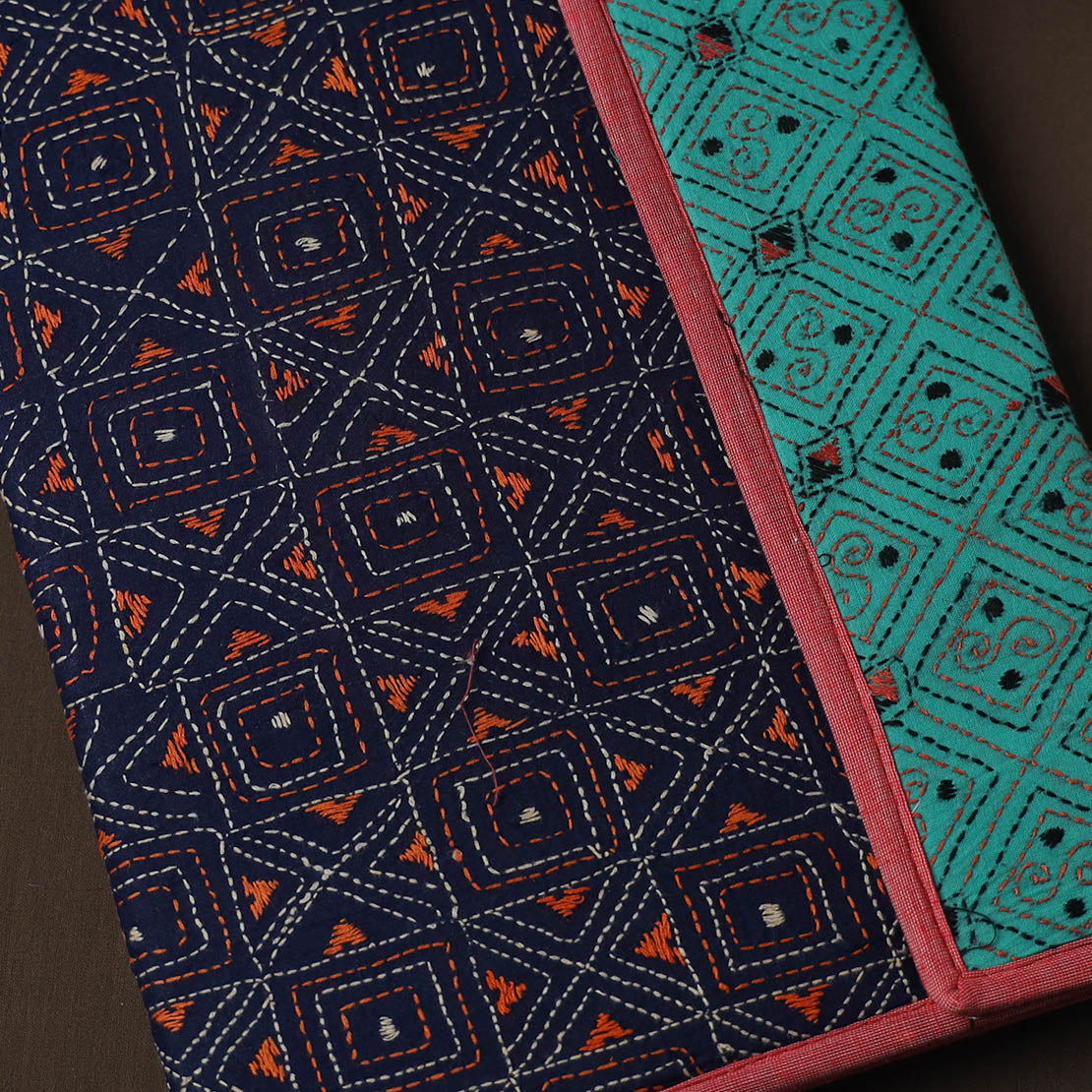 Blue Handcrafted Bengal Kantha Work File Folder