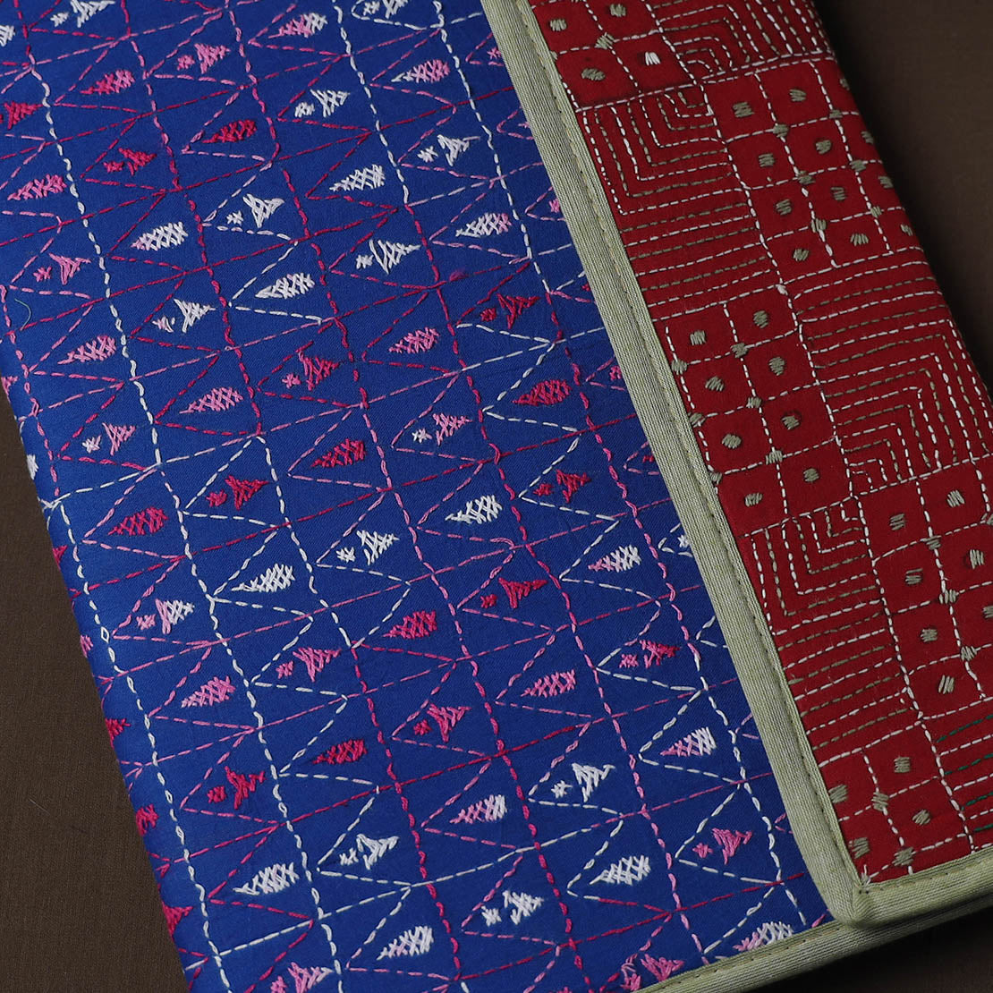 Blue Handcrafted Bengal Kantha Work File Folder