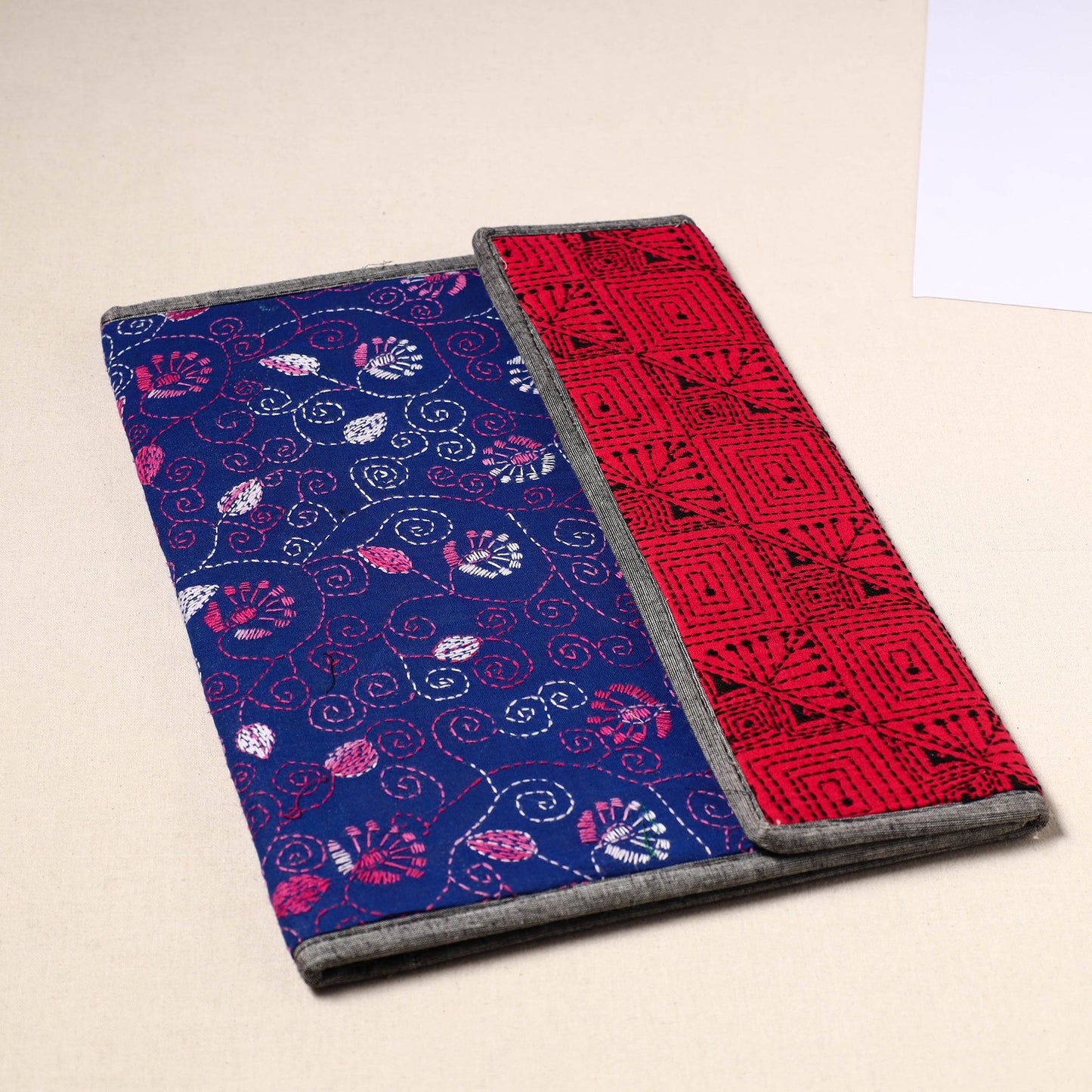 Blue Handcrafted Bengal Kantha Work File Folder