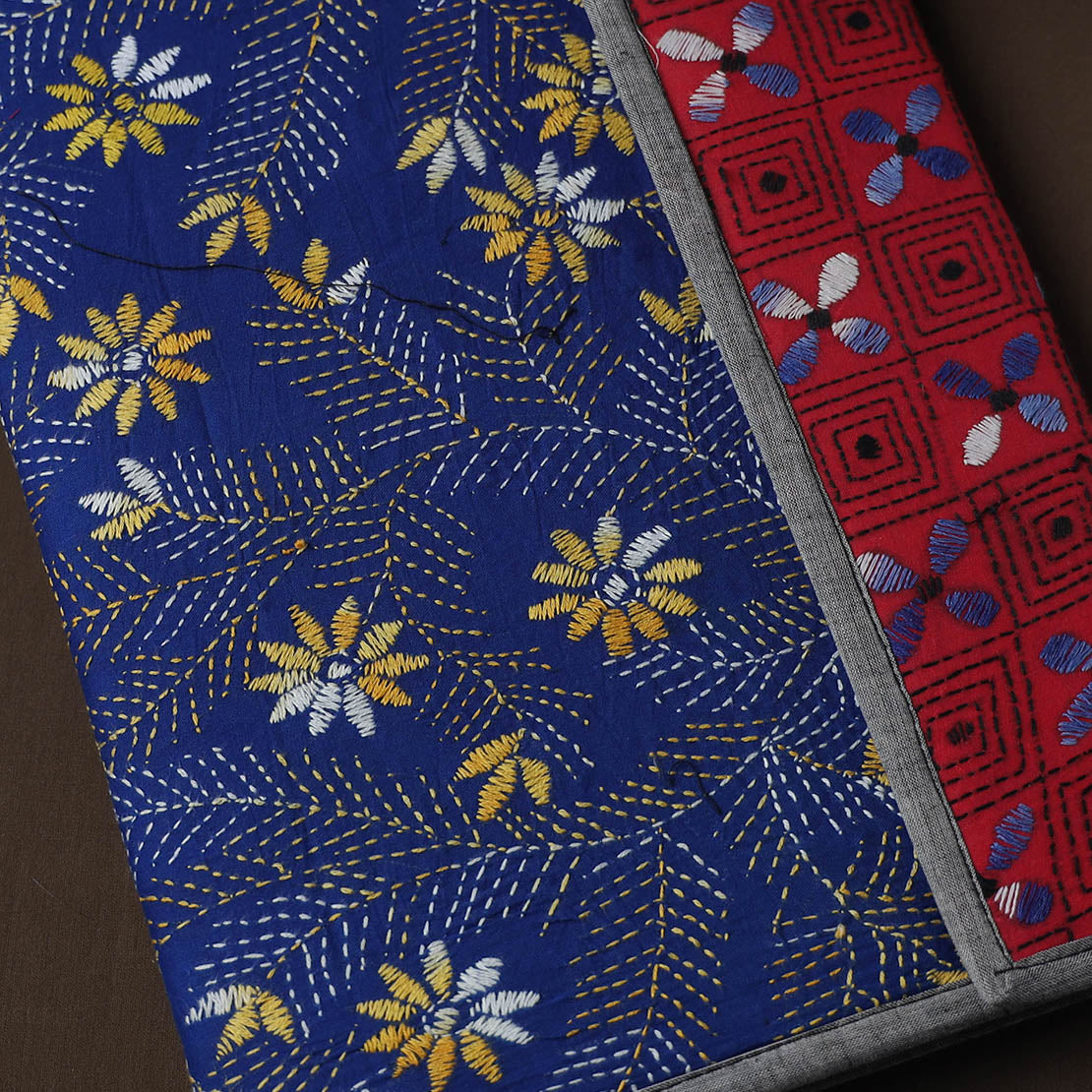 Blue Handcrafted Bengal Kantha Work File Folder