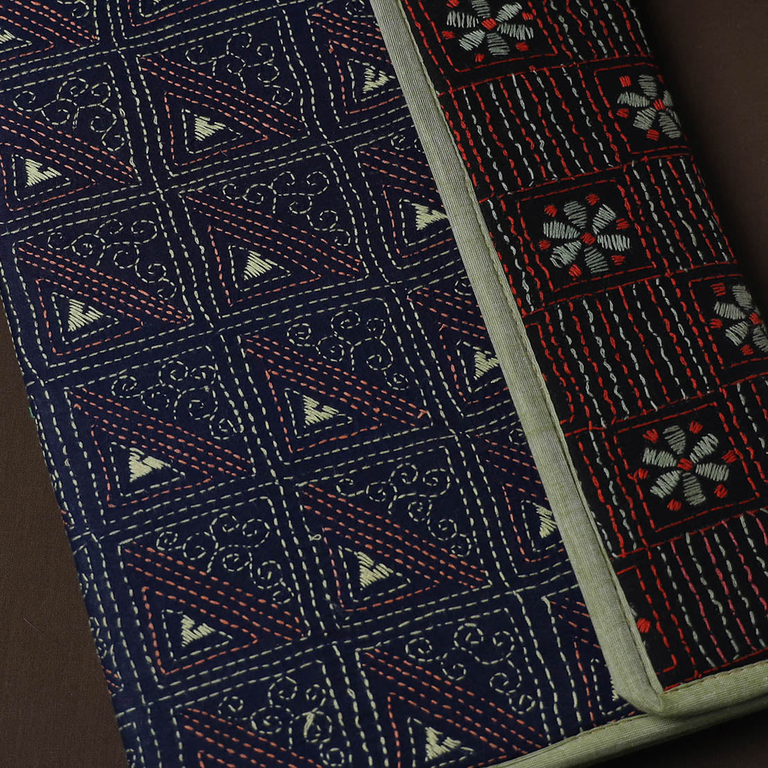 Blue Handcrafted Bengal Kantha Work File Folder