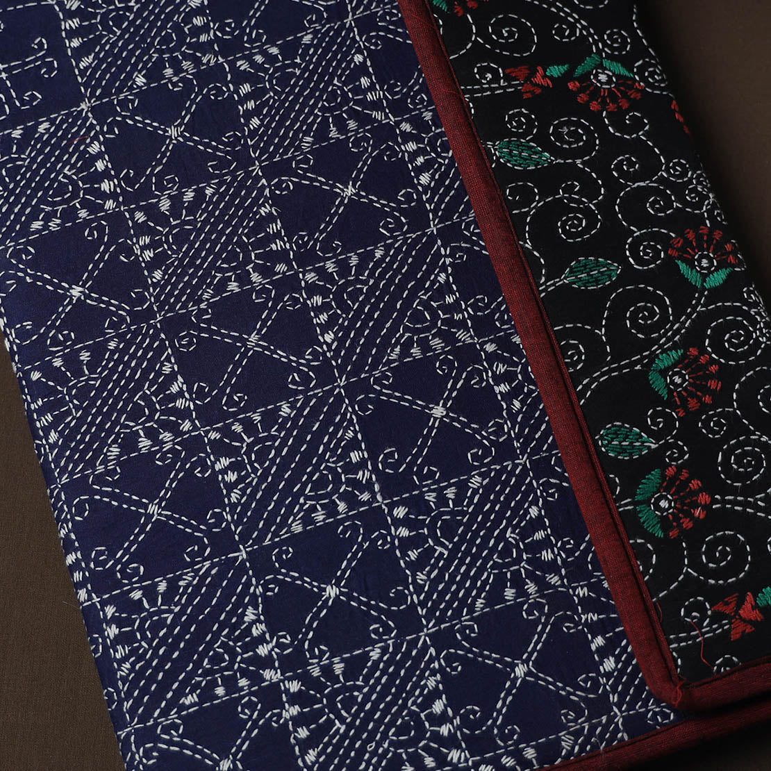 Blue Handcrafted Bengal Kantha Work File Folder