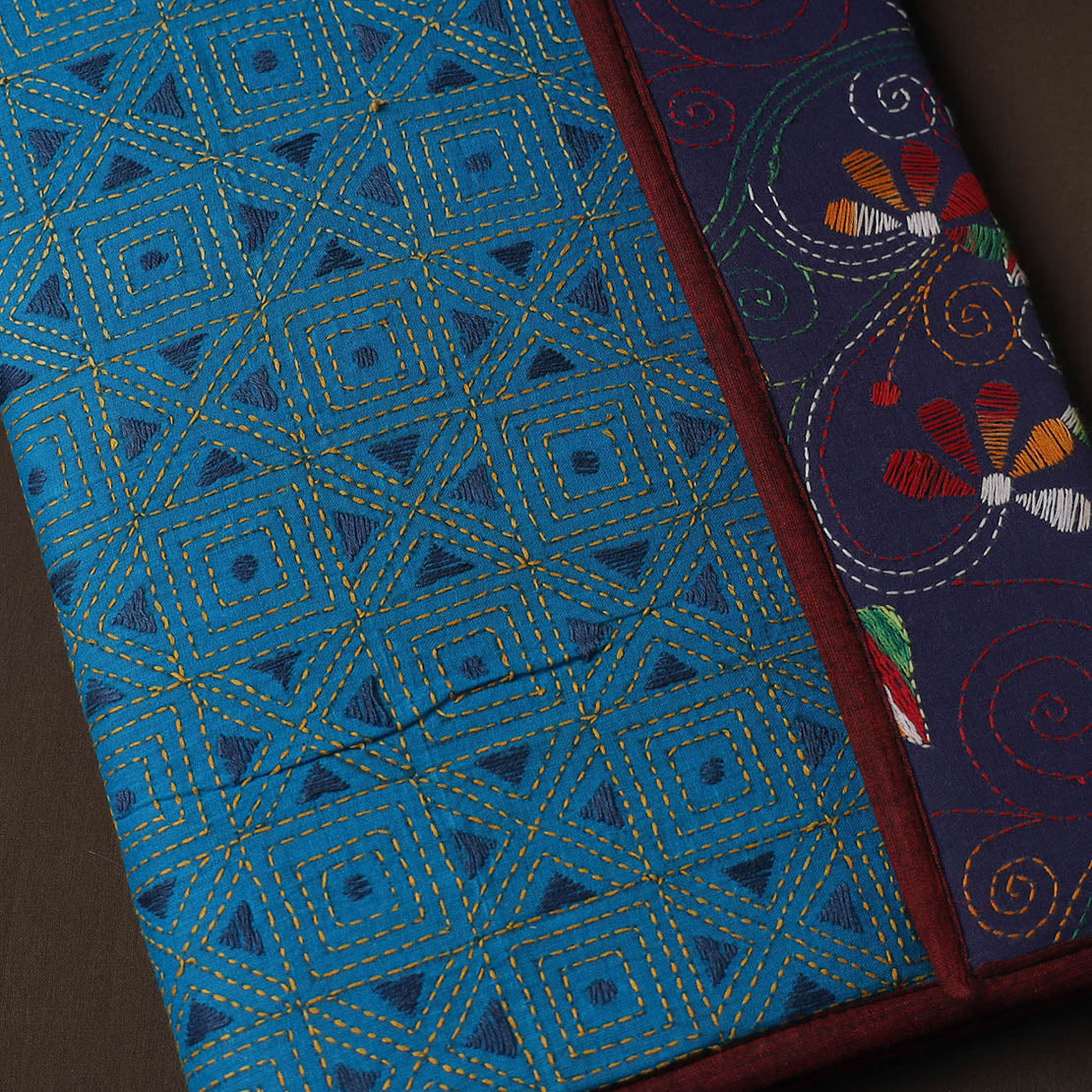 Blue Handcrafted Bengal Kantha Work File Folder