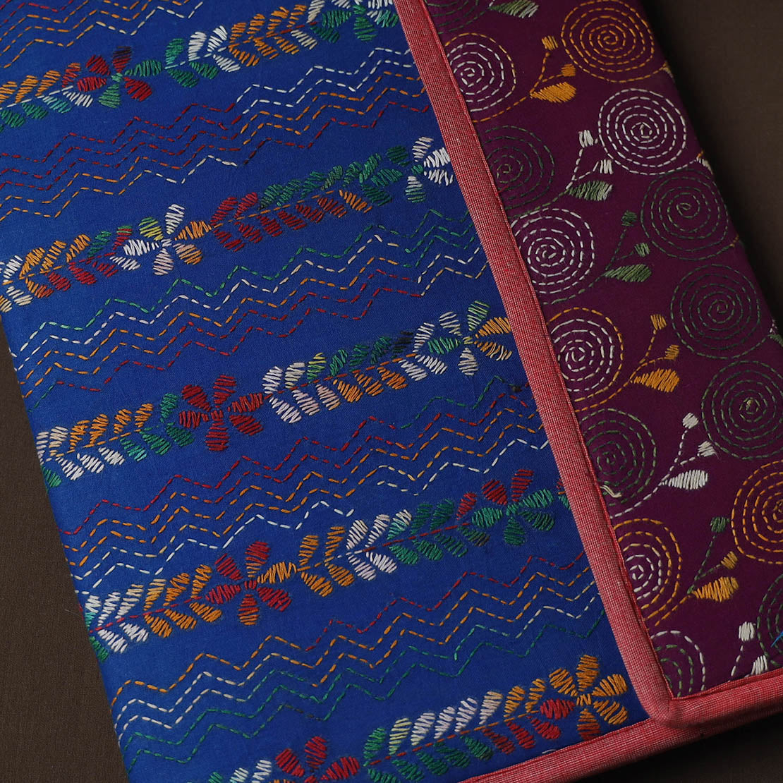 Blue Handcrafted Bengal Kantha Work File Folder