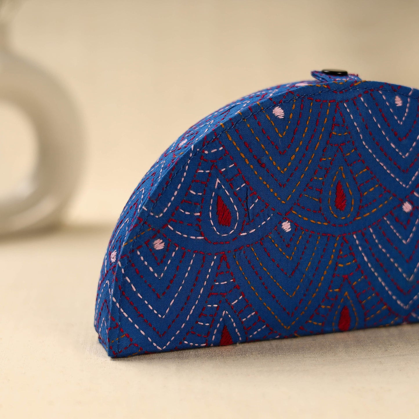 Blue Handcrafted Bengal Kantha Work Jewelry Box