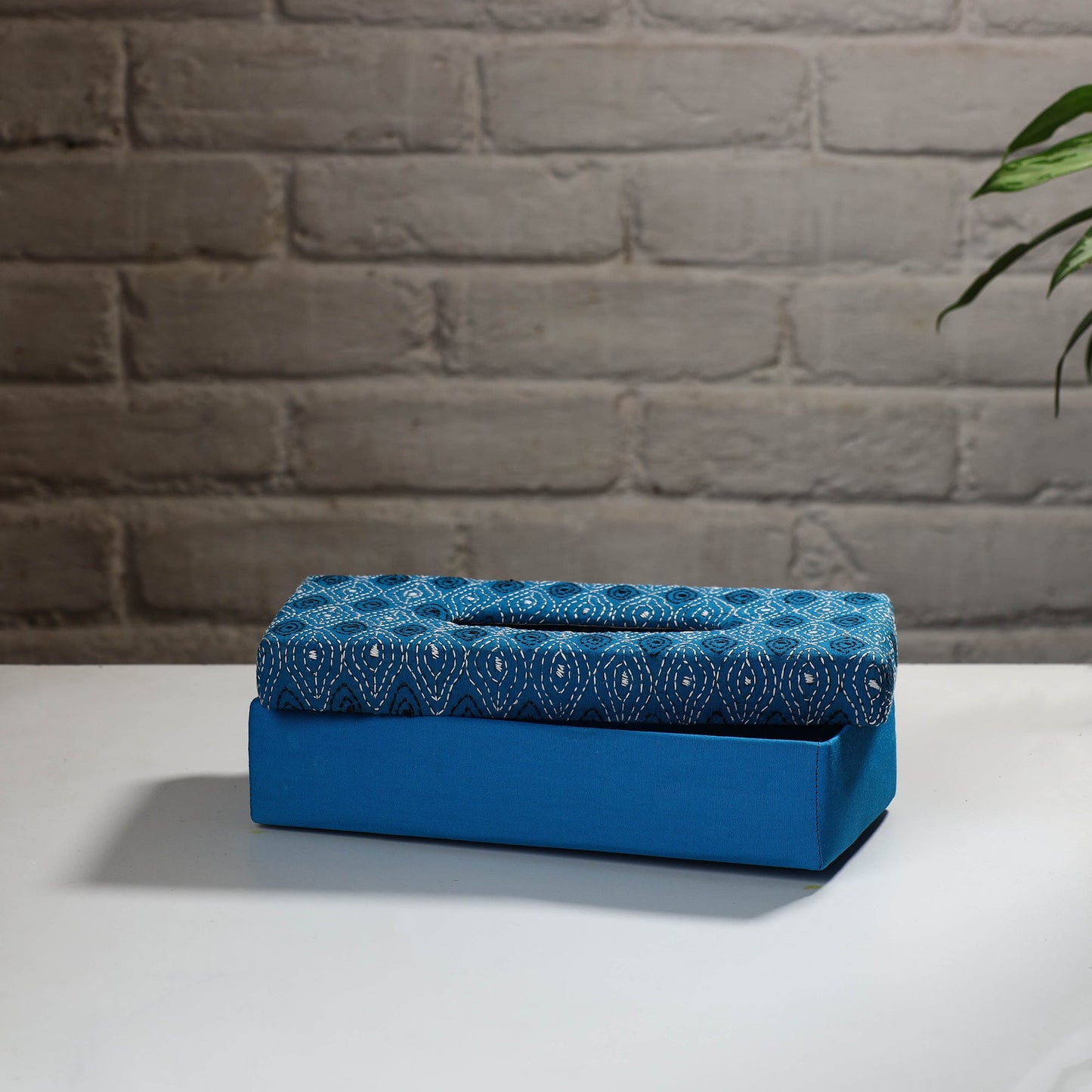  Blue Handcrafted Bengal Kantha Work Tissue Box 