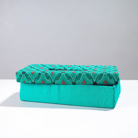  Blue Handcrafted Bengal Kantha Work Tissue Box 