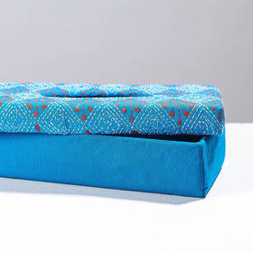  Blue Handcrafted Bengal Kantha Work Tissue Box 