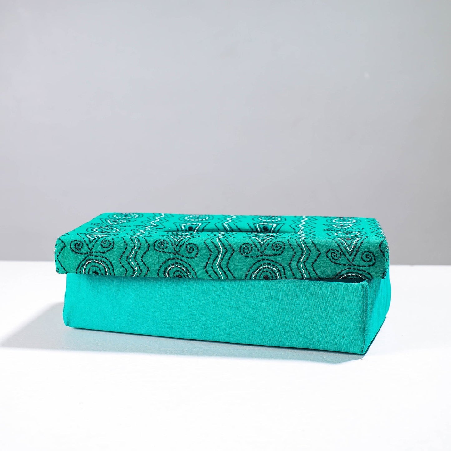  Blue Handcrafted Bengal Kantha Work Tissue Box 