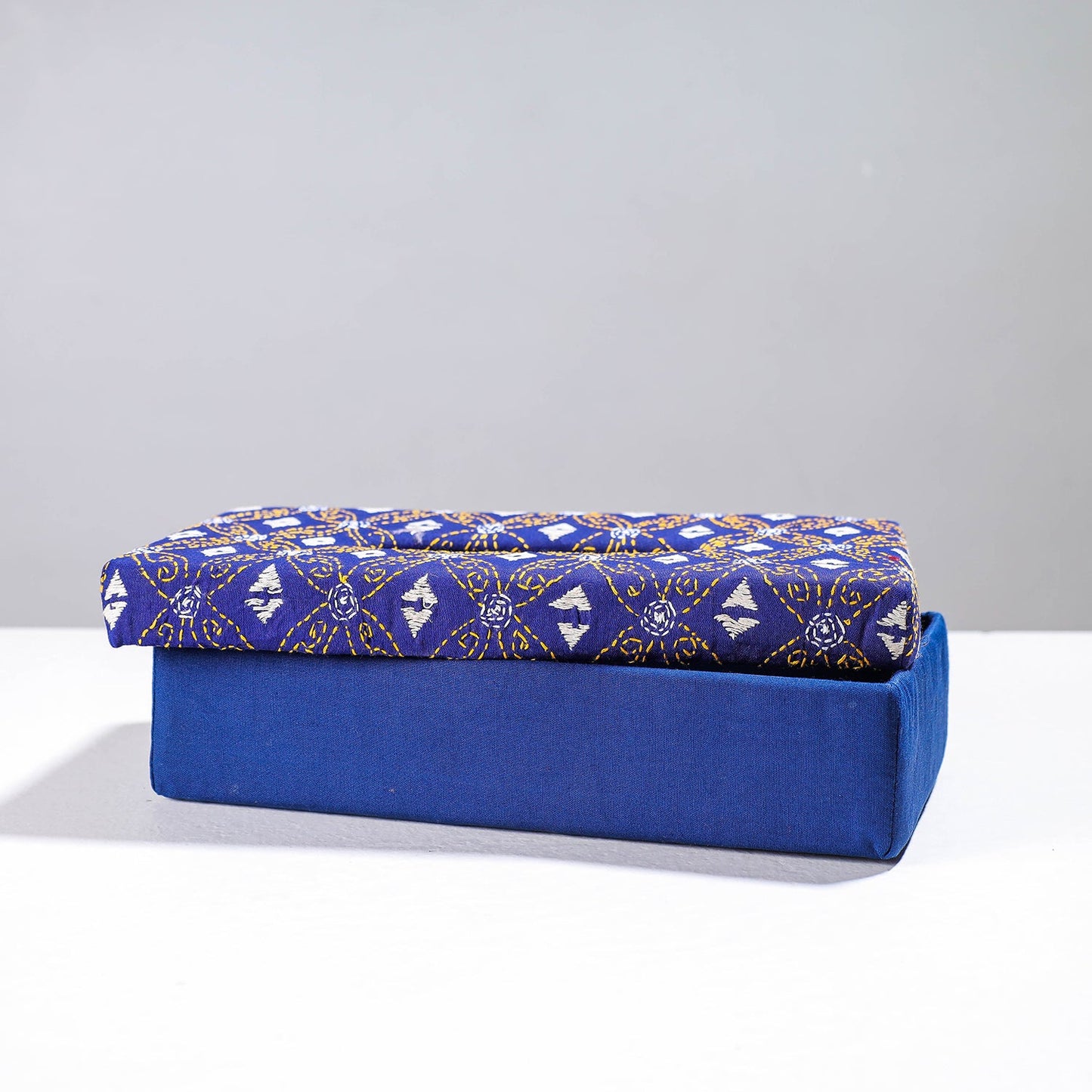 Blue Handcrafted Bengal Kantha Work Tissue Box 