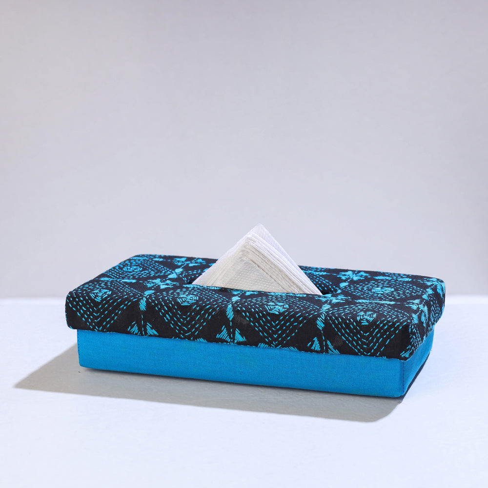  Blue Bengal Kantha Work Handcrafted Tissue Box 