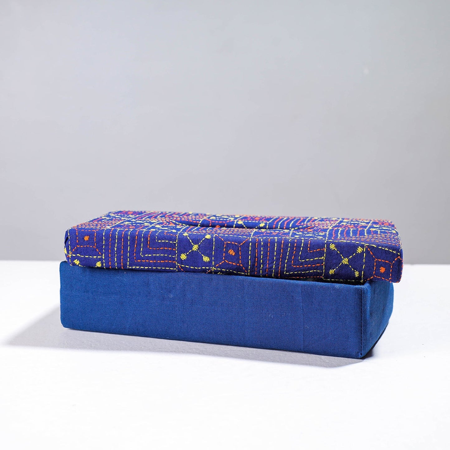  Blue Handcrafted Bengal Kantha Work Tissue Box 