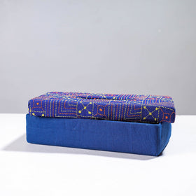 Blue Handcrafted Bengal Kantha Work Tissue Box 