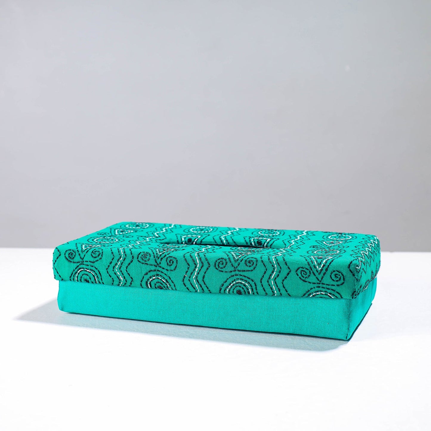  Blue Handcrafted Bengal Kantha Work Tissue Box 