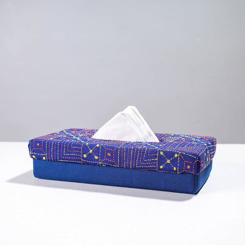  Blue Handcrafted Bengal Kantha Work Tissue Box 