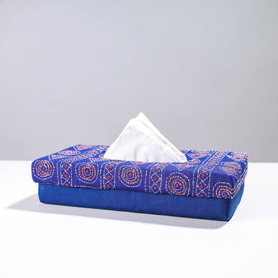  Blue Handcrafted Bengal Kantha Work Tissue Box 