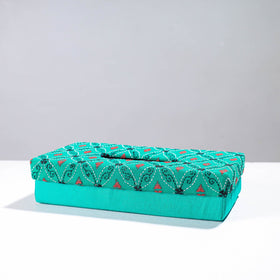  Blue Handcrafted Bengal Kantha Work Tissue Box 