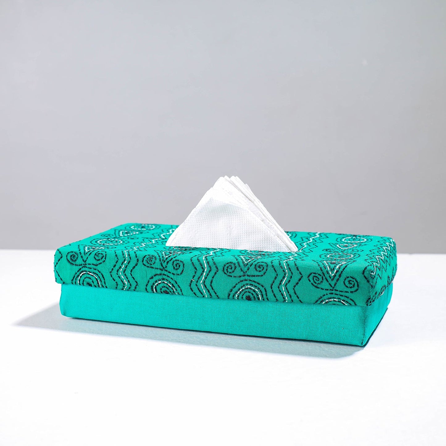  Blue Handcrafted Bengal Kantha Work Tissue Box 