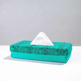  Blue Handcrafted Bengal Kantha Work Tissue Box 