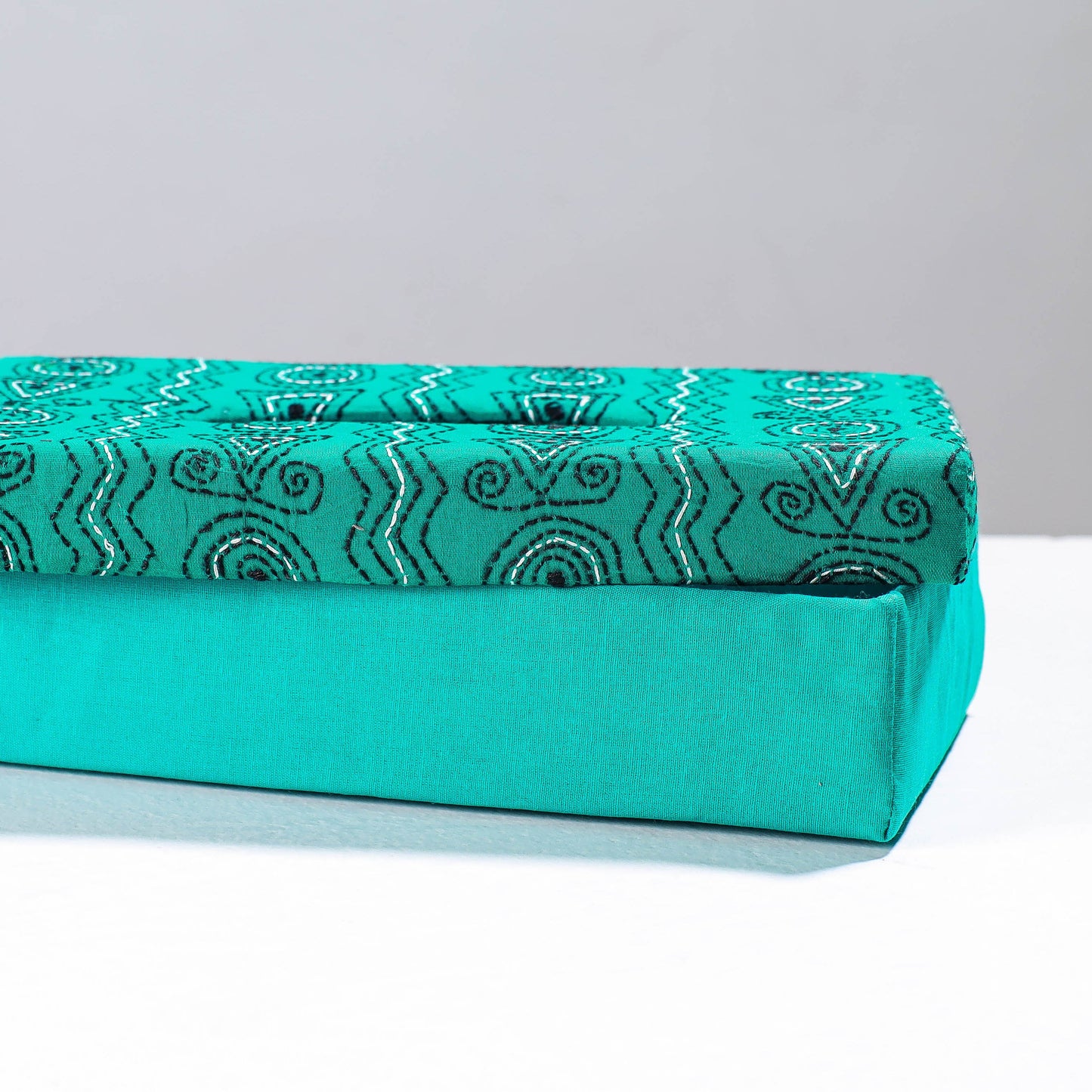  Blue Handcrafted Bengal Kantha Work Tissue Box 