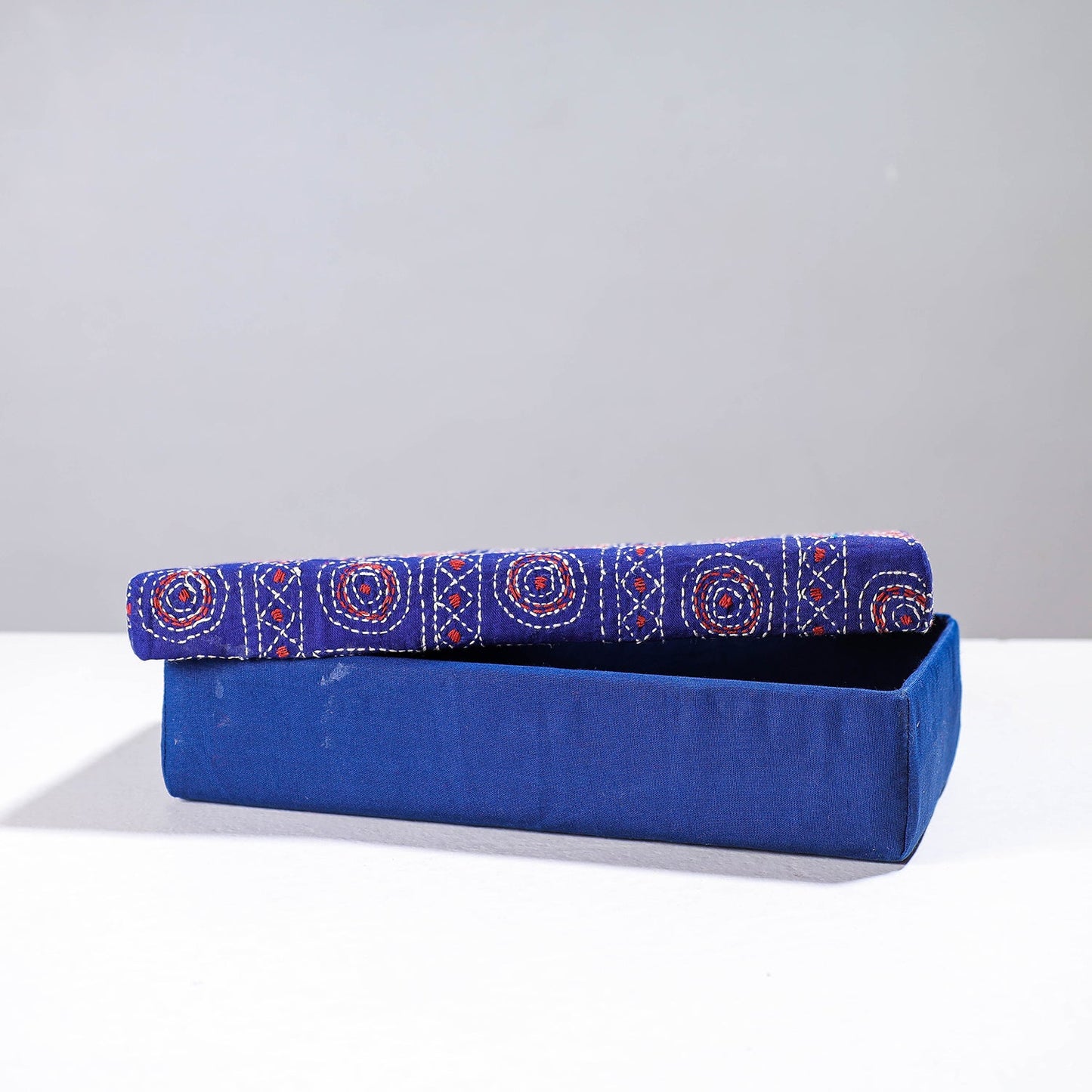  Blue Handcrafted Bengal Kantha Work Tissue Box 