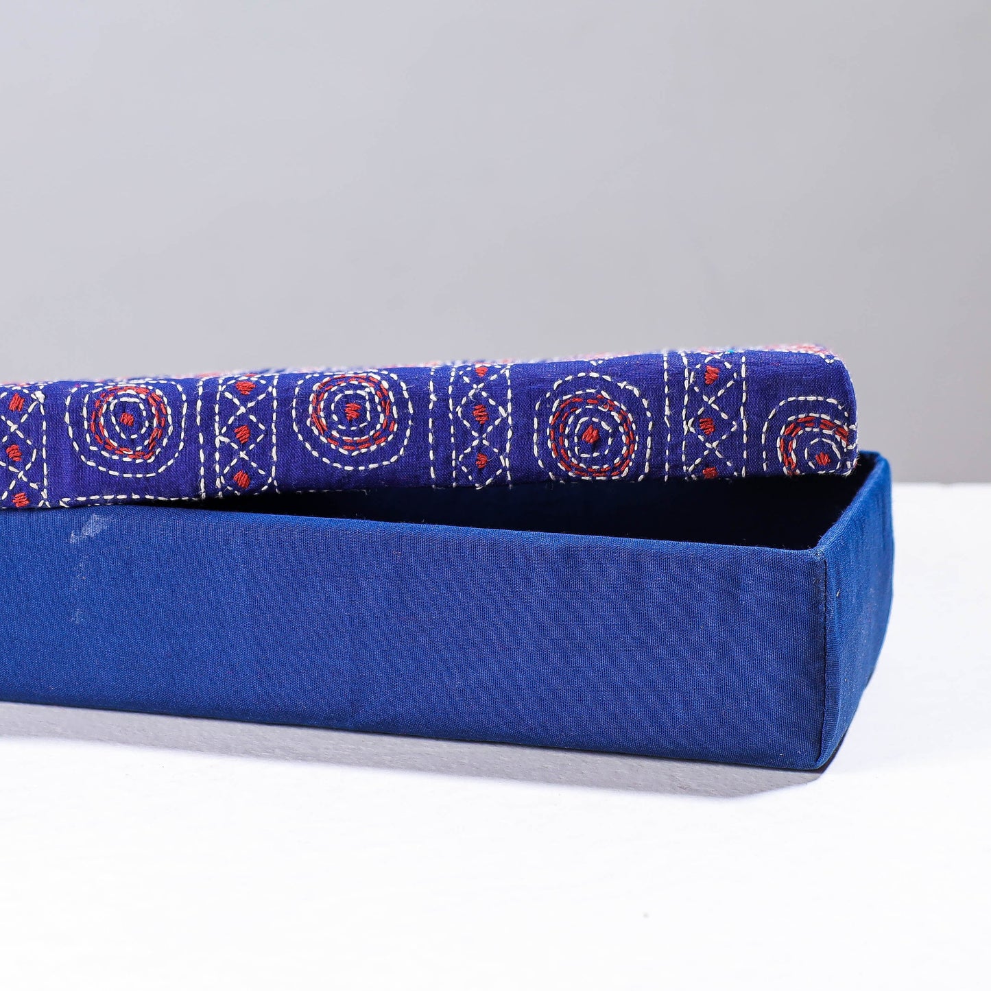  Blue Handcrafted Bengal Kantha Work Tissue Box 