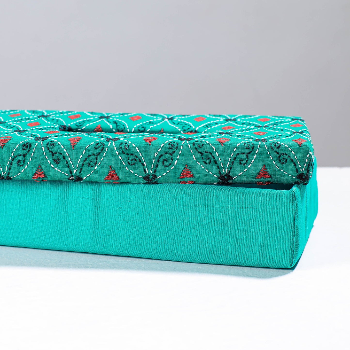  Blue Handcrafted Bengal Kantha Work Tissue Box 