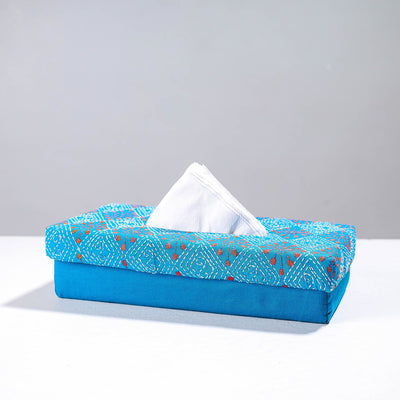  Blue Handcrafted Bengal Kantha Work Tissue Box 