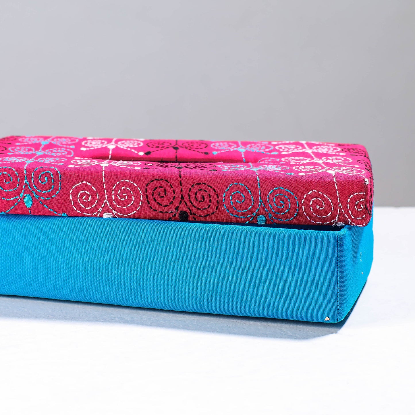  Blue Handcrafted Bengal Kantha Work Tissue Box 
