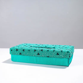  Blue Handcrafted Bengal Kantha Work Tissue Box 