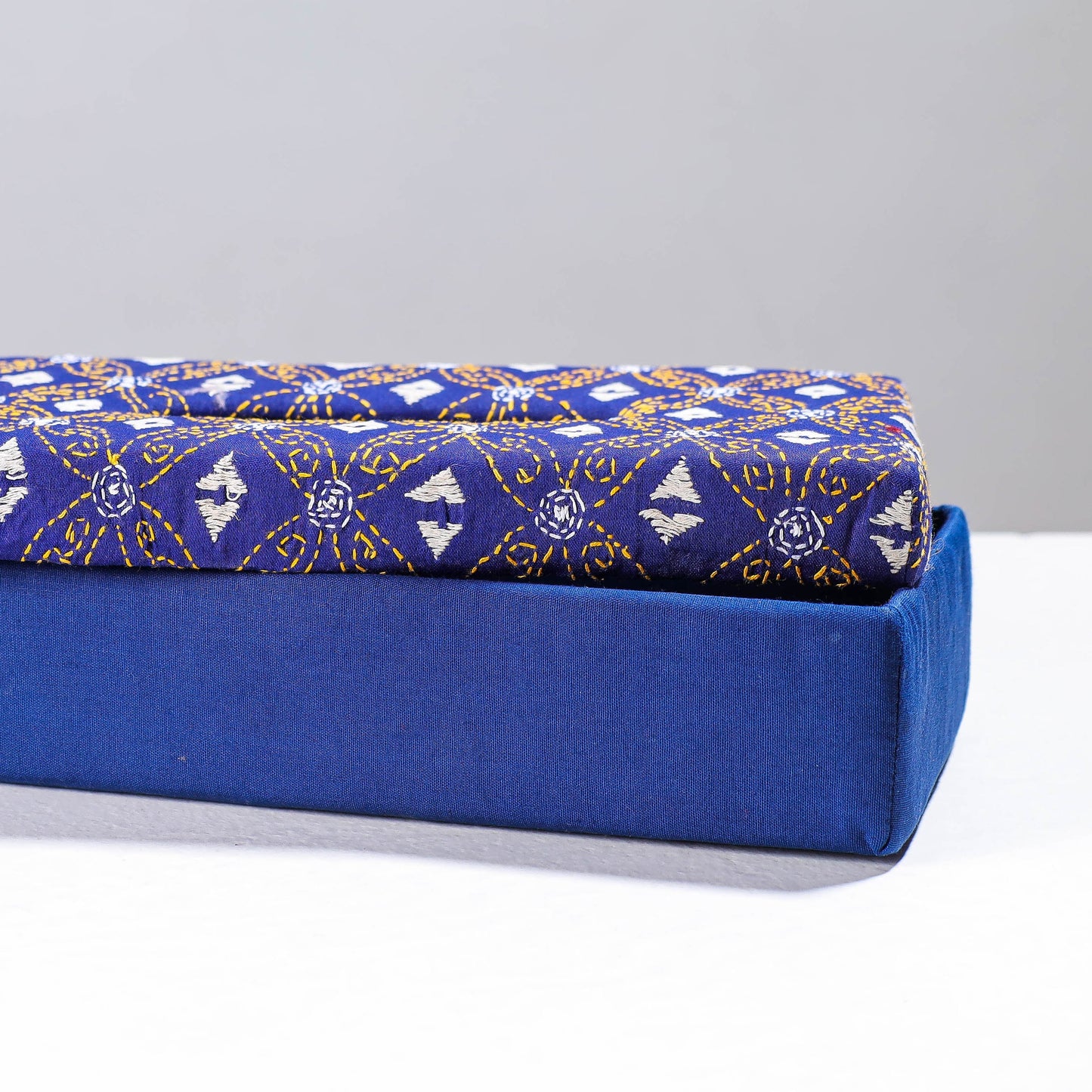  Blue Handcrafted Bengal Kantha Work Tissue Box 