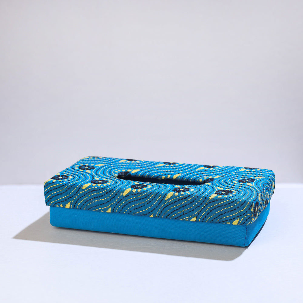  Blue Bengal Kantha Work Handcrafted Tissue Box 