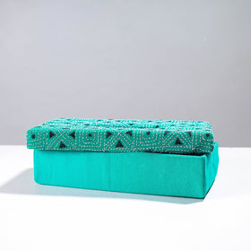  Blue Handcrafted Bengal Kantha Work Tissue Box 