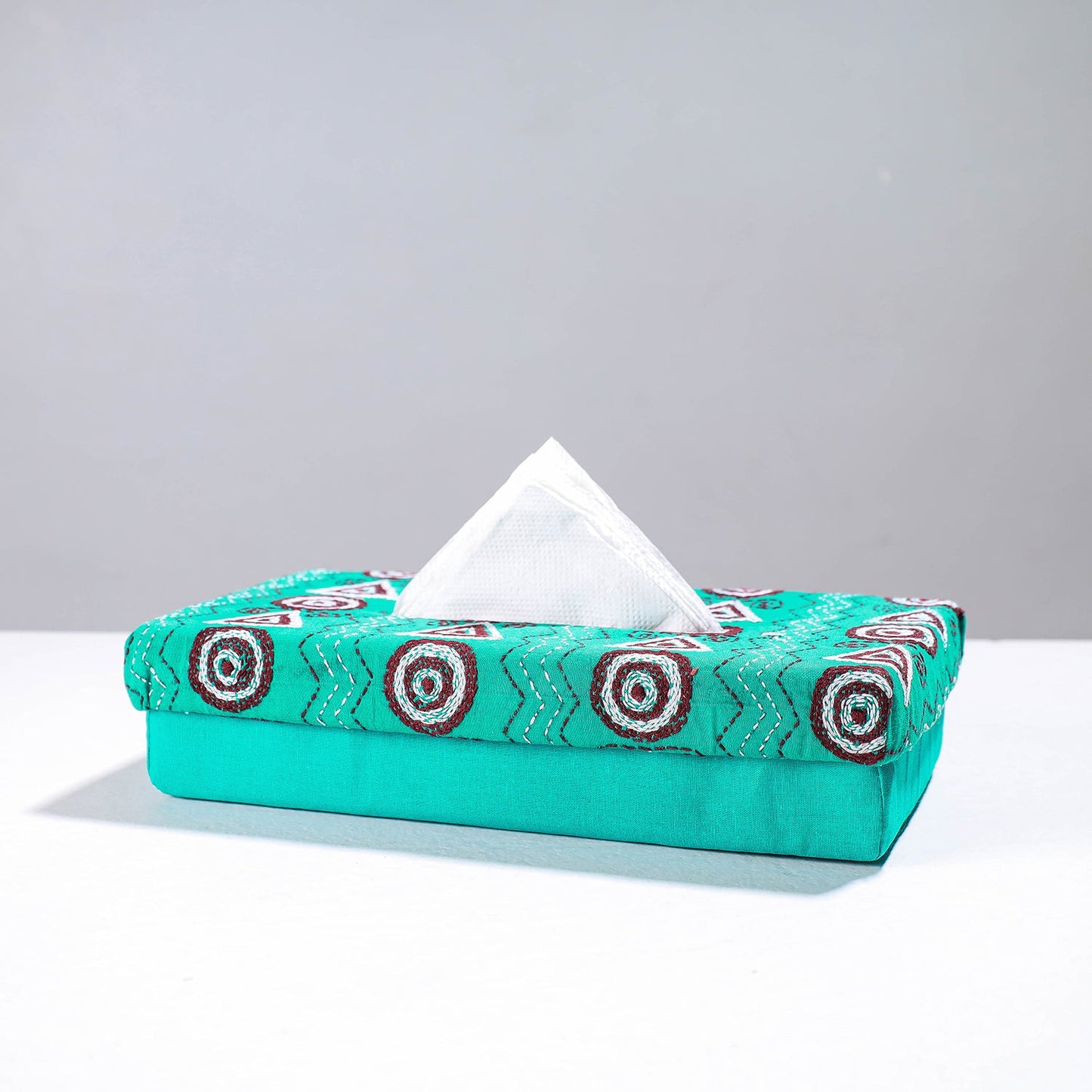  Blue Handcrafted Bengal Kantha Work Tissue Box 