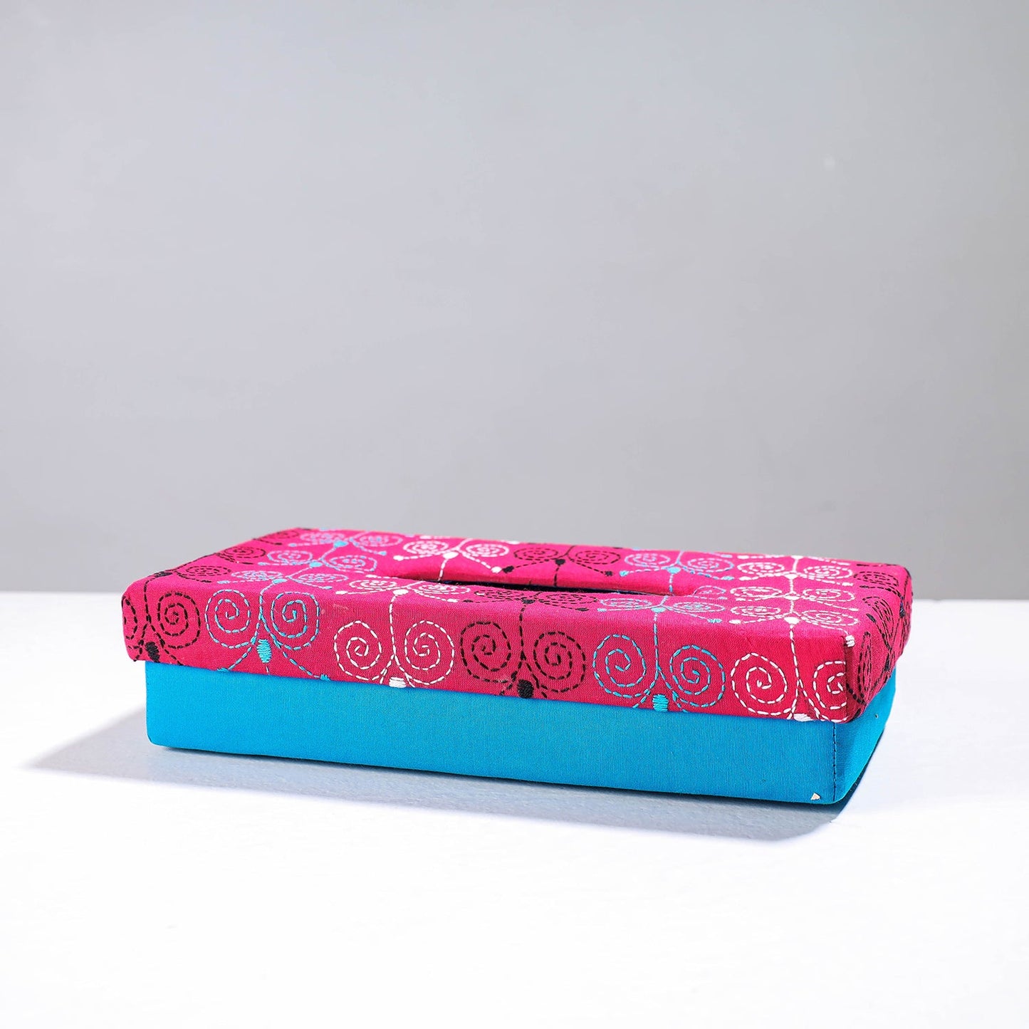  Blue Handcrafted Bengal Kantha Work Tissue Box 