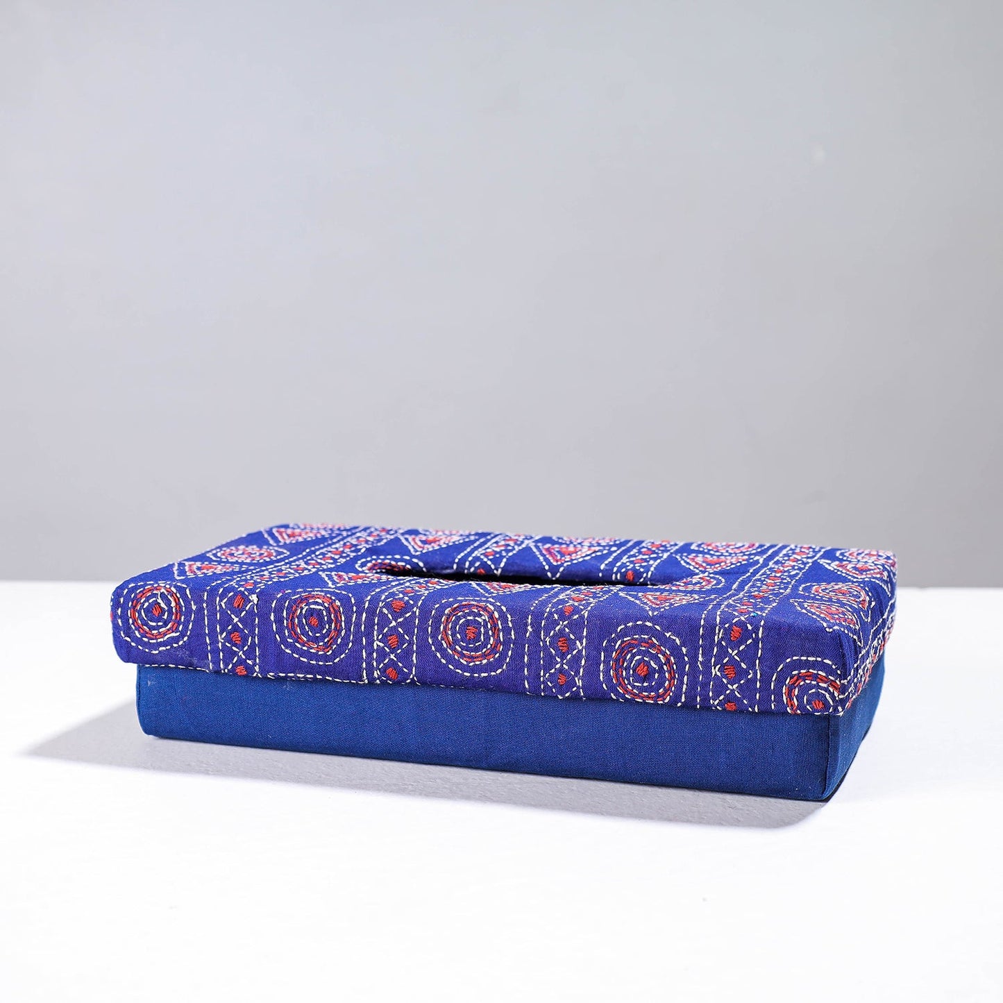  Blue Handcrafted Bengal Kantha Work Tissue Box 
